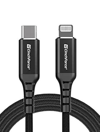 CinchForce USB Type-C to Lightning Cable [Apple MFi Certified] – Supports PD Fast Charging, High Speed Data, Made for Any Device That uses Apple Lightning Connector – Black 6.6ft Cable (2m)