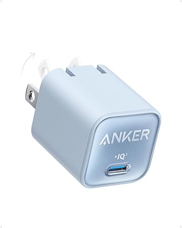 Anker USB C GaN Charger 30W, 511 Charger (Nano 3), PIQ 3.0 Foldable PPS Fast Charger, Anker Nano 3 for iPhone 14/14 Pro/14 Pro Max/13 Pro/13 Pro Max, Galaxy, iPad (Cable Not Included) – Misty Blue