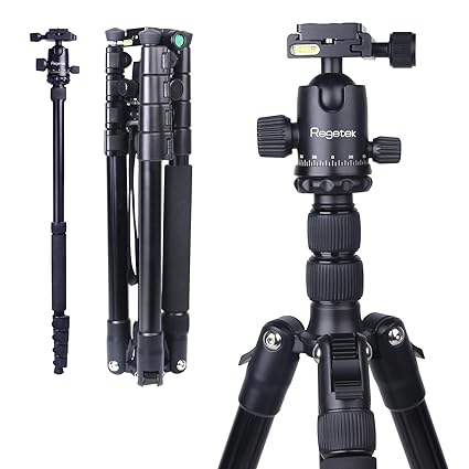 Tripod for Camera, Regetek 75″ Camera Tripod Stand, 75 inches DSLR Tripods & Monopods, Aluminum Travel Outdoor Tripod with 360 Degree Ball Head for Binoculars Laser Level Spotting Scope Telescope