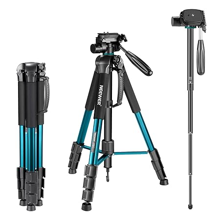 Neewer Portable Aluminum Alloy Camera Tripod Monopod 70inches/177centimeters with 3-Way Swivel Pan Head, Carrying Bag for Canon Nikon Sony DSLR Camera Camcorder up to 8.8 pounds/4 kilograms (Blue)