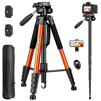 Victiv 72-inch Tall Tripod for Camera Phone, Durable Aluminum Stand Lightweight Monopod for YouTube Videos, Live Webcasts with 2 Quick Release Plates 12 lbs Load for Travel and Work – Orange