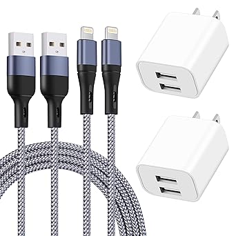 Iririki iPhone Charger 10FT [Apple MFi Certified], 2-Pack Long iPhone Charger Cord Braided Lightning Cable 10Foot with Dual USB Wall Charger Block Adapter for iPhone 14/13/12/11/XR/XS/X/8/7/6/SE