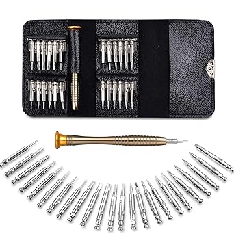 Farraige Heavy Magnetic Screwdriver Set; 25-1 Repair Kit, with Portable Leather Case, Professional Opening Tools for Mobile Laptop Glasses, Star/Y-Type/Flat-Blade/Triangle Screwdrivers, black