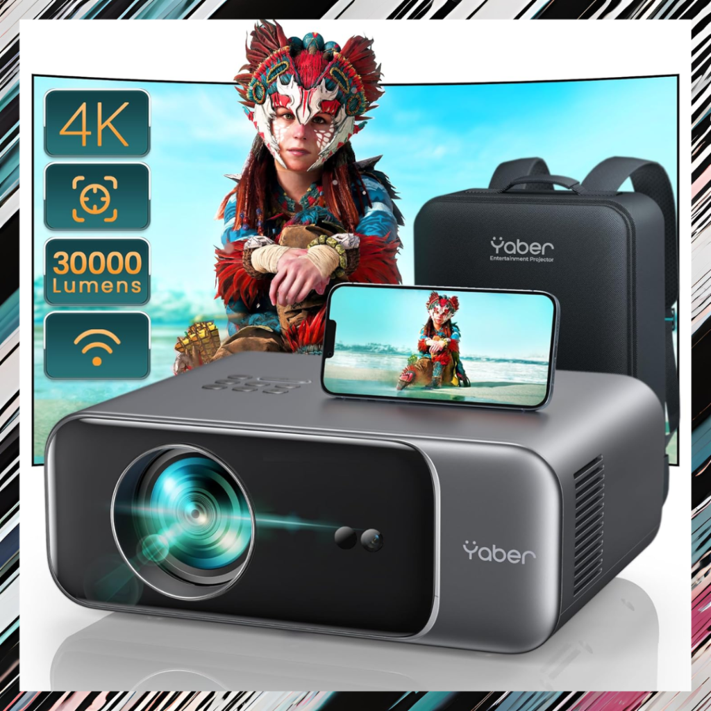 YABER PRO V9 4K WiFi 6 Projector 500 ANSI Lumens, 300″ Display & Auto Focus