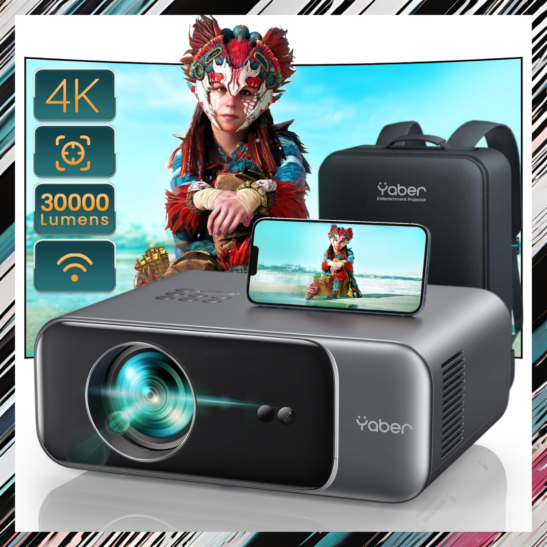 YABER PRO V9 4K WiFi 6 Projector: 500 ANSI Lumens, 300″ Display & Auto Focus